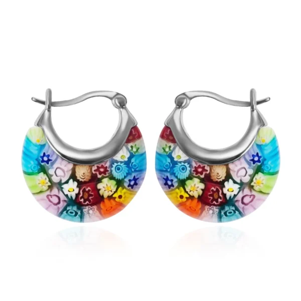 2024 new Colourful handmade thousand flowers glass flower flower stainless steel earrings Europe and the United States hot femal