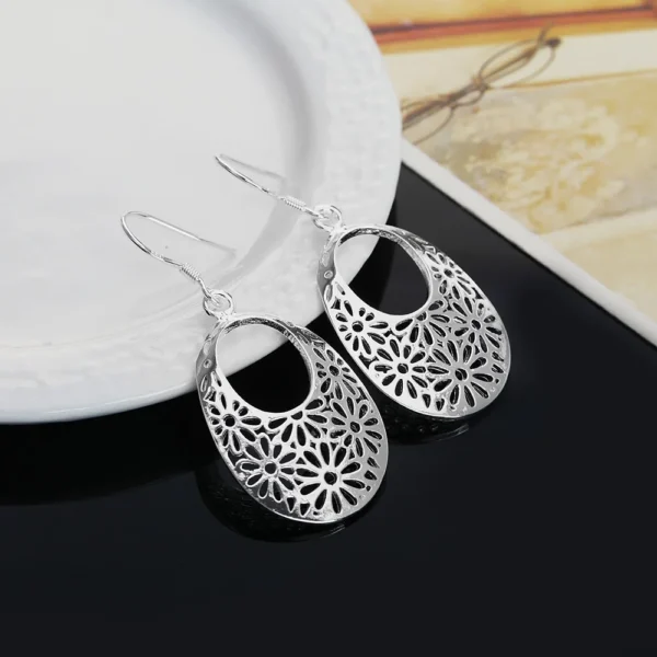 Grace 925 Sterling Silver Carved oval Earrings for Women Retro classic Jewelry fashion party wedding Holiday gifts - Image 4