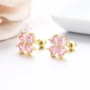 7colors Cute Heart CZ Stones Clover Flower Screw Back Stud Earrings For Women Baby Kids Girls Gold Color Piercing Jewelry Aros