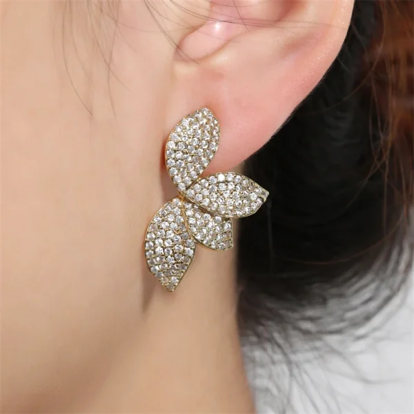 RAKOL Exquisite Full Zircon Leaf Stud Earrings for Women Korean Luxury Jewelry Elegant Flower Earring Bridal Wedding Party - Image 5