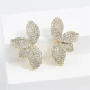 RAKOL Exquisite Full Zircon Leaf Stud Earrings for Women Korean Luxury Jewelry Elegant Flower Earring Bridal Wedding Party