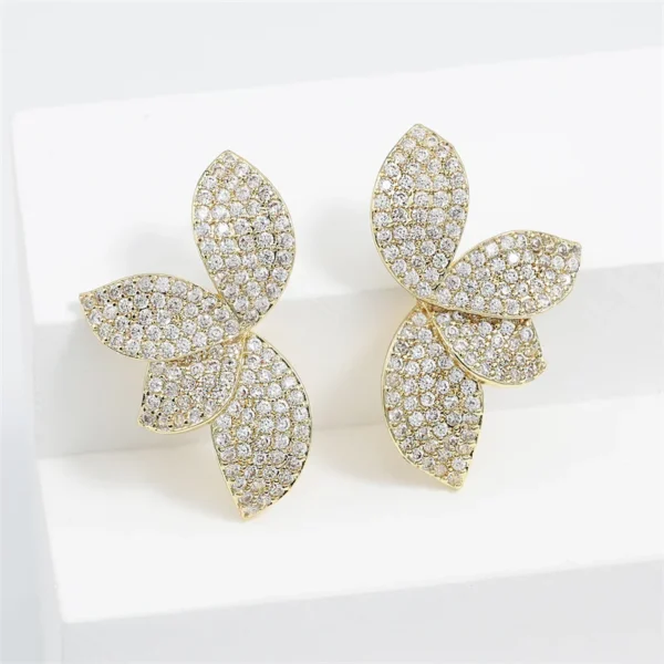 RAKOL Exquisite Full Zircon Leaf Stud Earrings for Women Korean Luxury Jewelry Elegant Flower Earring Bridal Wedding Party - Image 6