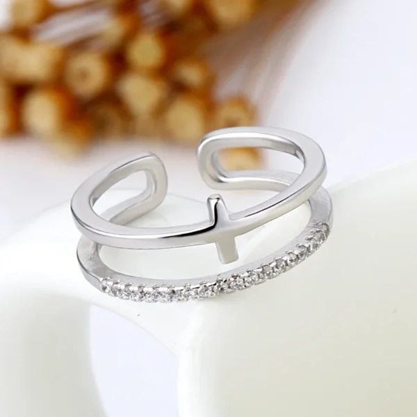 Retro Minimalist Opening Rings For Women Double Layer Moon Stars Cross Zircon Adjustable Finger Ring Girl Personality Jewelry - Image 4