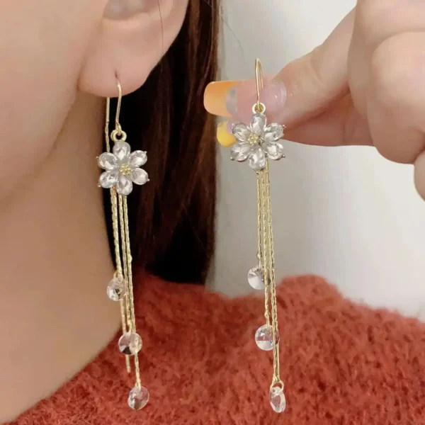 Luxury Crystal Zircon Flower Tassel Drop Earrings for Women Exquisite Shiny Zircon Snowflake Long Earring Wedding Party Jewelry - Image 2