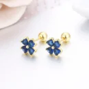 7colors Cute Heart CZ Stones Clover Flower Screw Back Stud Earrings For Women Baby Kids Girls Gold Color Piercing Jewelry Aros