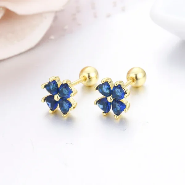 7colors Cute Heart CZ Stones Clover Flower Screw Back Stud Earrings For Women Baby Kids Girls Gold Color Piercing Jewelry Aros - Image 6