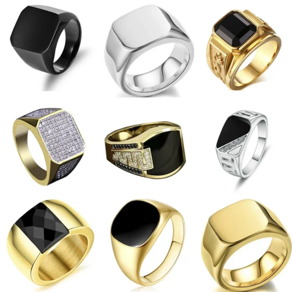 New 2023 Metal Glossy Rings for Men Geometric Width Signet Square Finger Punk Style Fashion Ring Jewelry Accessories Whole Sale