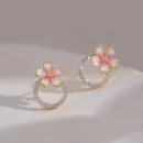 Light Luxury Pink Rose Flower Stud Earrings For Women Exquisite Zircon Butterfly Temperament Earring Christmas Party Jewelry