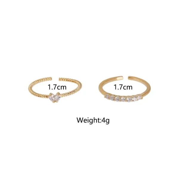 2pcs Trendy Gold Color Heart Zircon Rings Set For Women Luxury Fashion Elegant Twist Rings 2023 New Gifts And Party Jewelry - Image 6