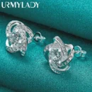 URMYLADY 925 Sterling Silver Four-Leaf Clover Zircon Earring Stud Earrings For Women Charm Wedding Engagement Fashion Jewelry