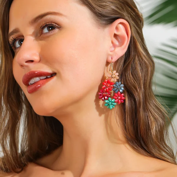 Trendy Flower Shaped Seed Beads Drop Earrings for Women Girls Boho Floral Crystal Beaded Dangle Earrings Handmade Jewelry Gifts