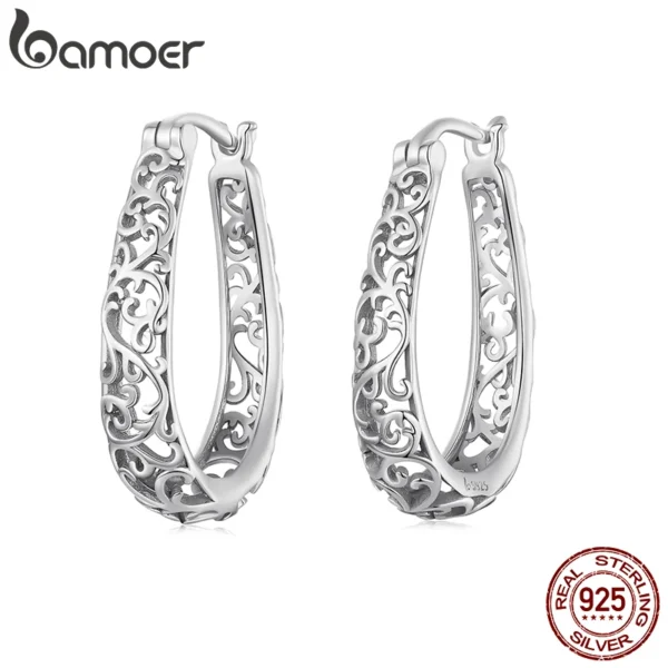 BAMOER 18K Gold Plated Filigree Hoop Earrings 925 Sterling Silver Vintage Vine Earrings For Women Fine Jewelry Original Design