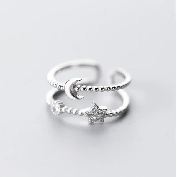 Retro Minimalist Opening Rings For Women Double Layer Moon Stars Cross Zircon Adjustable Finger Ring Girl Personality Jewelry - Image 6