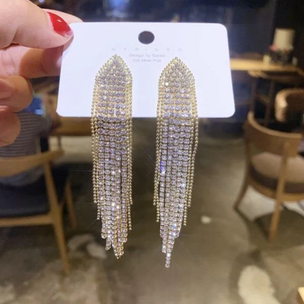 2023 New Classic Shiny Crystal Clip on Earrings Ladies Exaggerated Long Tassels Colorful Rhinestone Non Pierced Earrings Jewelry - Image 2