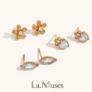 La.Muses Mini Zircon Flower Horse Eye Stainless Steel Women's Earrings Fashion Waterproof Daily Women's Jewelry