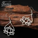 Teamer Yoga Lotus Flower Dangle Earrings Stainless Steel Unalome Pendant Earrings Women Buddhism Bohemian Spiritual Jewelry Gift