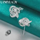 URMYLADY 925 Sterling Silver Four-Leaf Clover Zircon Earring Stud Earrings For Women Charm Wedding Engagement Fashion Jewelry