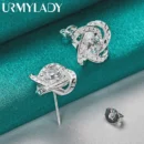 URMYLADY 925 Sterling Silver Four-Leaf Clover Zircon Earring Stud Earrings For Women Charm Wedding Engagement Fashion Jewelry