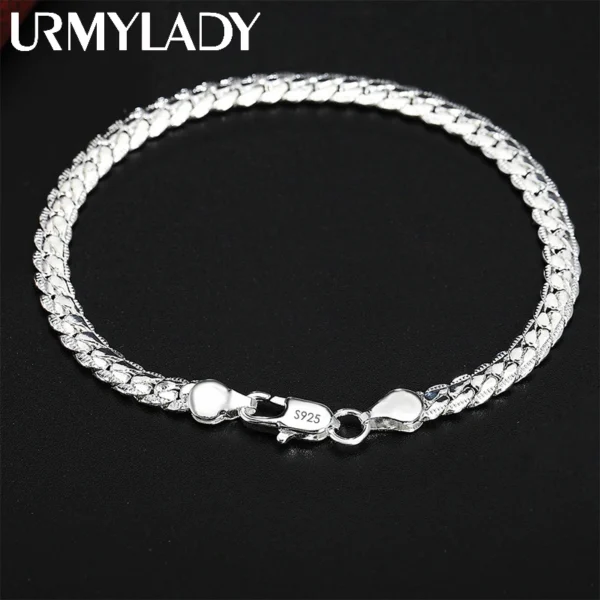 URMYLADY 925 Sterling Silver 2 Piece 6MM Full Sideways Chain Necklace Bracelet For Women Men Fashion Jewelry Sets Wedding Gift - Image 5