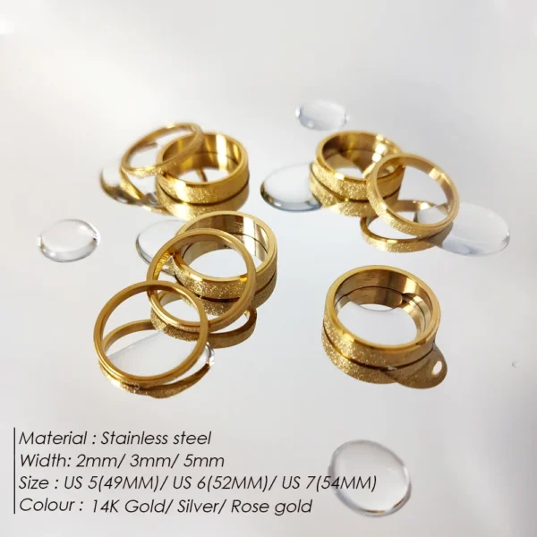 eManco High Quality Simple Scrub Stainless Steel Women 's Rings 2/3/5MM Width Gold Color For Girl Jewelry - Image 2