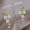 2023 New Sweet Temperament Small Fresh Bamboo White Lily Of The Valley Flower Earrings Elegant And Gentle Asymmetric Earrings