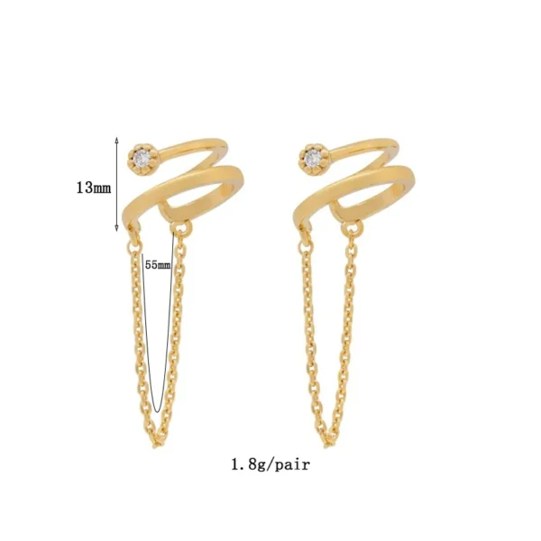 TIANDE Gold Color Chain Ear Cuffs Earrings for Women CZ Zircon Fake Piercing Clip Earrings 2022 Fashion Jewelry Wholesale - Image 5