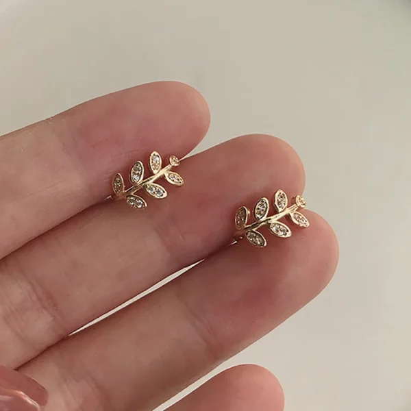 Ear Cuff Clip on Earring Sfake Piercing Gold Color Shiny Leaves Cristal Korean Fashion Luxury Designer Jewelry Accessories Women - Image 2