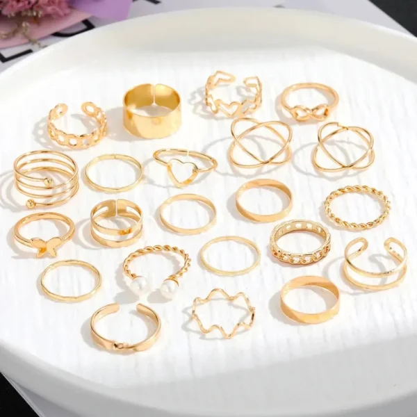 22 Piece Set of Love Butterfly Ring Opening Multi Joint Ring Set - Image 5