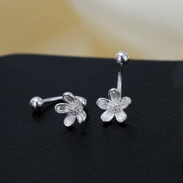 Real 925 Sterling Silver Flower Screw Puncture Stud Earrings for Women Fine Jewelry Light Luxury Minimalist Accessories - Image 6