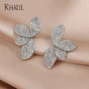 RAKOL Exquisite Full Zircon Leaf Stud Earrings for Women Korean Luxury Jewelry Elegant Flower Earring Bridal Wedding Party