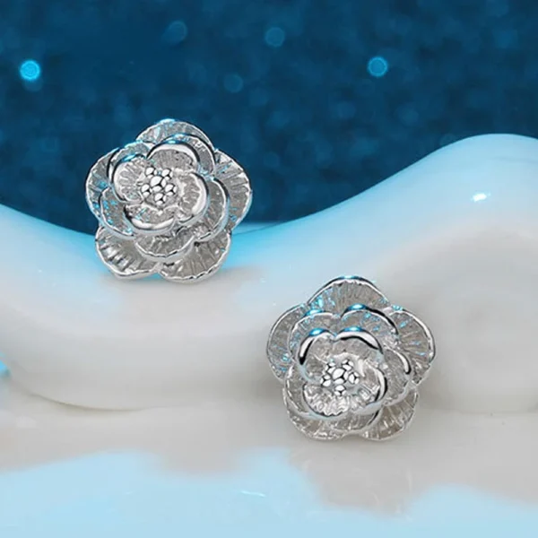 Hot 925 Sterling Silver Pretty rose Flower stud Earrings for Women Fashion classic party wedding Jewelry Holiday gifts - Image 2