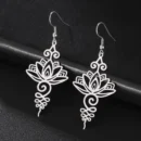 Teamer Yoga Lotus Flower Dangle Earrings Stainless Steel Unalome Pendant Earrings Women Buddhism Bohemian Spiritual Jewelry Gift