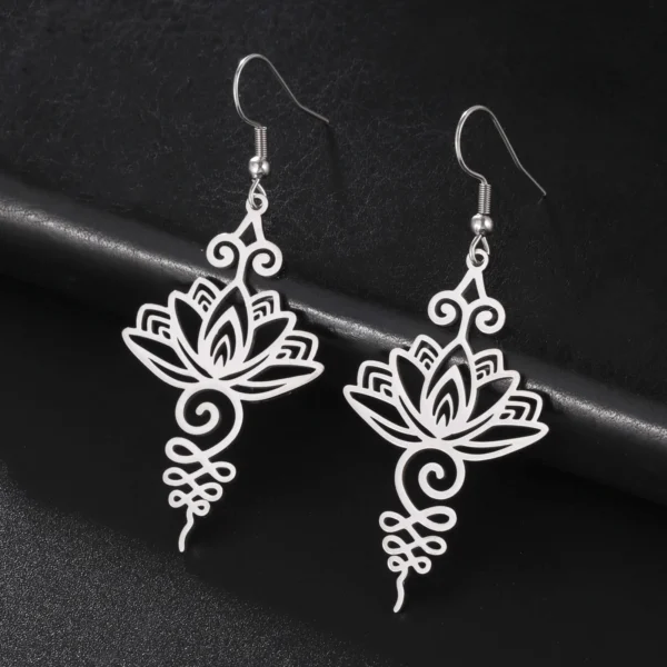 Teamer Yoga Lotus Flower Dangle Earrings Stainless Steel Unalome Pendant Earrings Women Buddhism Bohemian Spiritual Jewelry Gift - Image 6