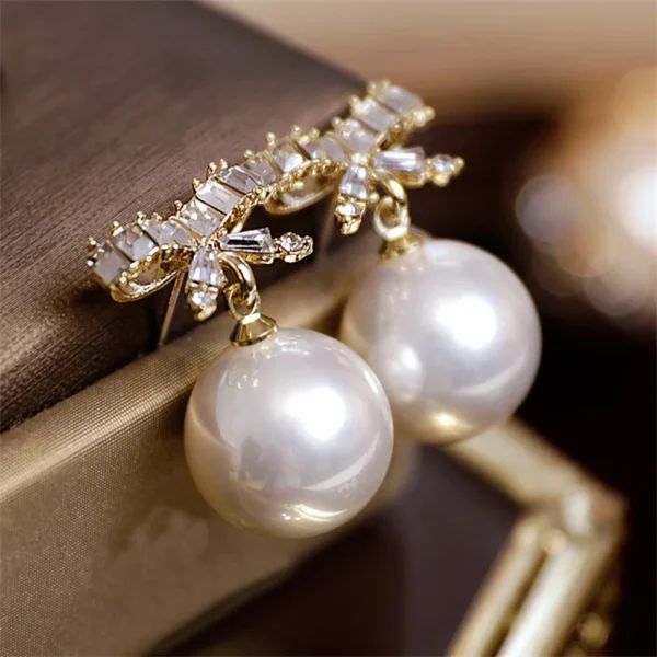 Vintage Rose Flower Pearl Stud Earring for Women Cute Butterfly Imitation Pearl Zircon Bowknot Earrings Party Wedding Jewelry - Image 4