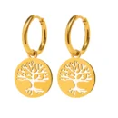 Stainless Steel Earrings Vintage Fortune Tree Pendants Noble Popular Golden Metal Female Hoop Earrings For Women Jewelry Gifts