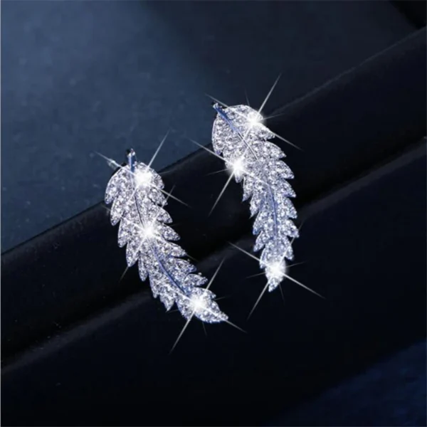 1 Pair Gorgeous Feather Ear Climbers Cuff Earrings Light Luxury Crystal Diamonden Wedding Earrings for Women Jewelry - Image 4