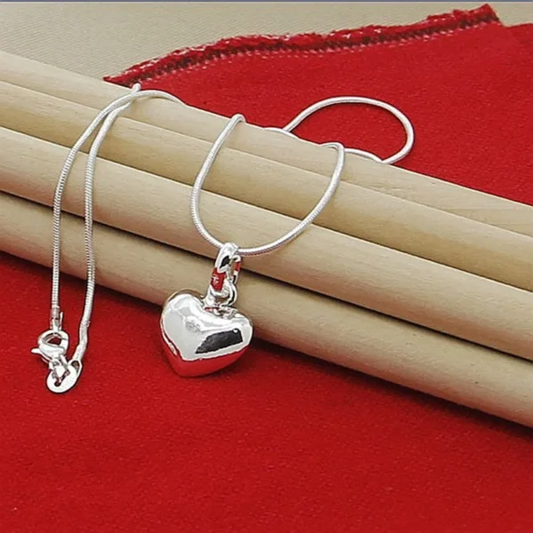 hot sale 925 Sterling Silver Solid Heart Necklace 18-30 Inch Snake Chain For Women Girl Wedding Charm Fashion Jewelry luxury - Image 3