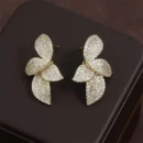 RAKOL Exquisite Full Zircon Leaf Stud Earrings for Women Korean Luxury Jewelry Elegant Flower Earring Bridal Wedding Party