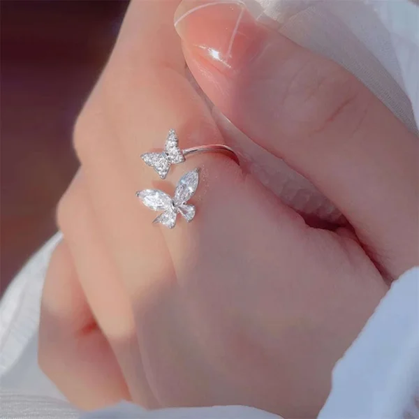 Fashion Adjustable Open Acrylic Crystal Butterfly Ring For Women Kpop Silver Color Zircon Finger Ring Party Jewelry Wholesale - Image 2