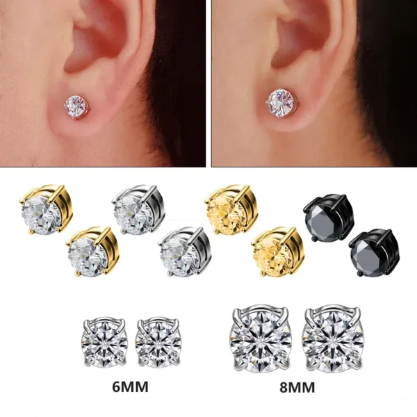 1Pairs Crystal Strong Magnetic Ear Stud Clip Earrings for Men and Women Punk Round Zircon Magnet Earrings Non Piercing Jewelry - Image 2