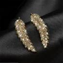 1 Pair Gorgeous Feather Ear Climbers Cuff Earrings Light Luxury Crystal Diamonden Wedding Earrings for Women Jewelry