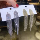 2023 New Classic Shiny Crystal Clip on Earrings Ladies Exaggerated Long Tassels Colorful Rhinestone Non Pierced Earrings Jewelry