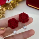 Vintage Rose Flower Pearl Stud Earring for Women Cute Butterfly Imitation Pearl Zircon Bowknot Earrings Party Wedding Jewelry