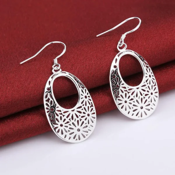 Grace 925 Sterling Silver Carved oval Earrings for Women Retro classic Jewelry fashion party wedding Holiday gifts - Image 5