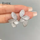 RAKOL Exquisite Full Zircon Leaf Stud Earrings for Women Korean Luxury Jewelry Elegant Flower Earring Bridal Wedding Party