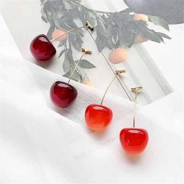 Small Fresh Sweet Red Cherry Earrings Cherries Pendant Earrings for Women Fruit Earrings Stainless Steel Earring Charm Jewelry - Image 5