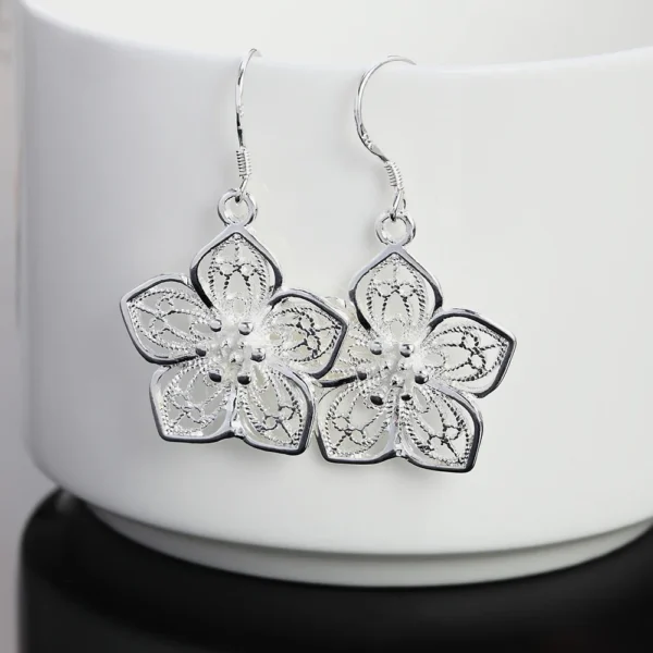 Hot High Quality Retro Pretty Flowers Silver color Earrings for women Fashion luxury party wedding Jewelry fine gifts - Image 6