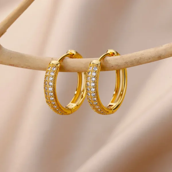 Zircon Snowflake Earrings For Women Gold Color Stainless Steel Flower Geometric Hoop Earring Aesthetic Luxury Wedding Jewerly - Image 6