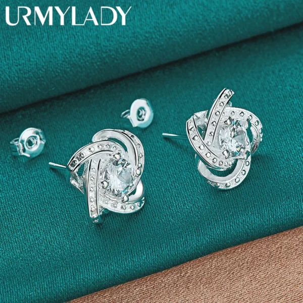 URMYLADY 925 Sterling Silver Four-Leaf Clover Zircon Earring Stud Earrings For Women Charm Wedding Engagement Fashion Jewelry - Image 2