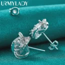 URMYLADY 925 Sterling Silver Four-Leaf Clover Zircon Earring Stud Earrings For Women Charm Wedding Engagement Fashion Jewelry